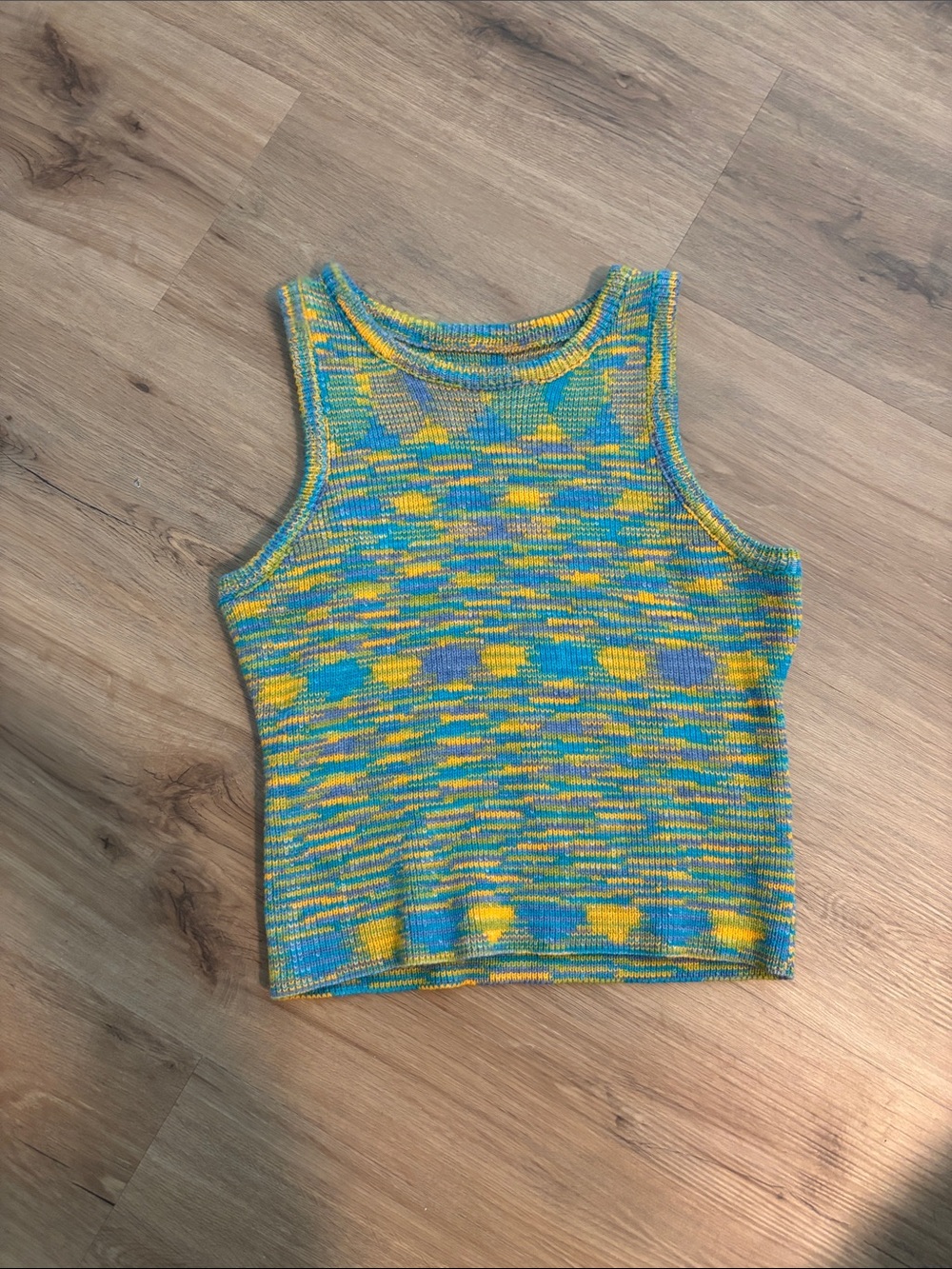 Colorblock Knit Tank Top in Teal, Yellow, Lavender
